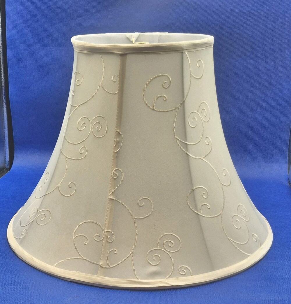 Ivory Silk Fabric Bell Lamp Shade Brass Spider Fitting 17x8x12"